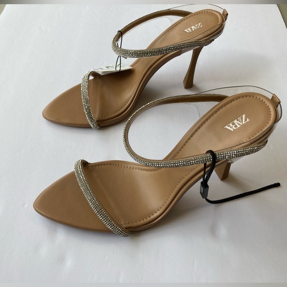 ZARA HEELED SANDALS WITH RHINESTONE STRAPS - Picture 10 of 13